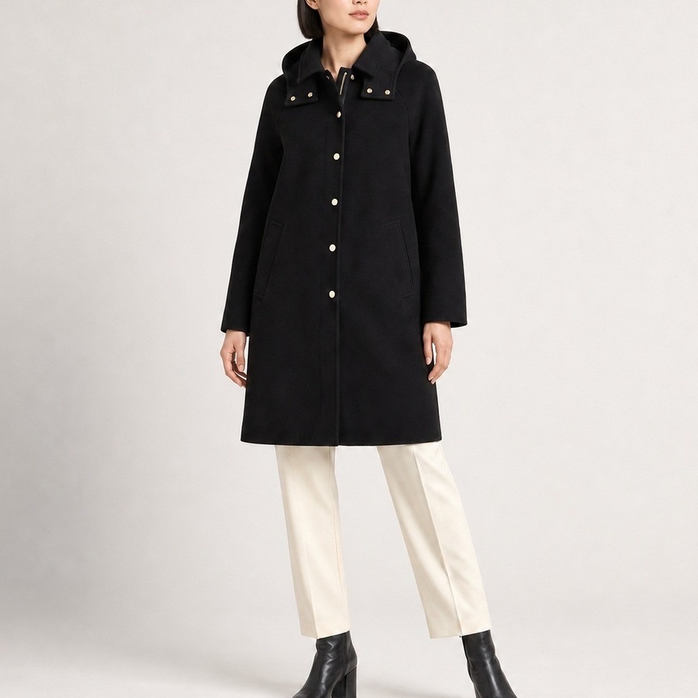 J.Crew Stowe Parka Italian Wool Coat Stadium Midi Hood City Classic CD571 Black